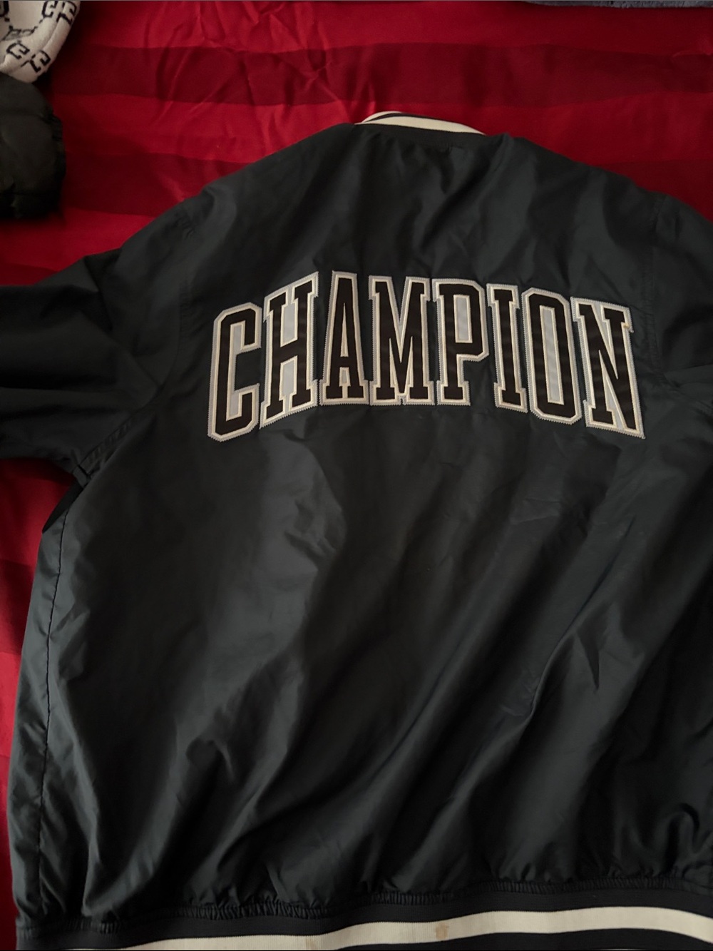 Champion Black Varsity Jacket with White Lettering